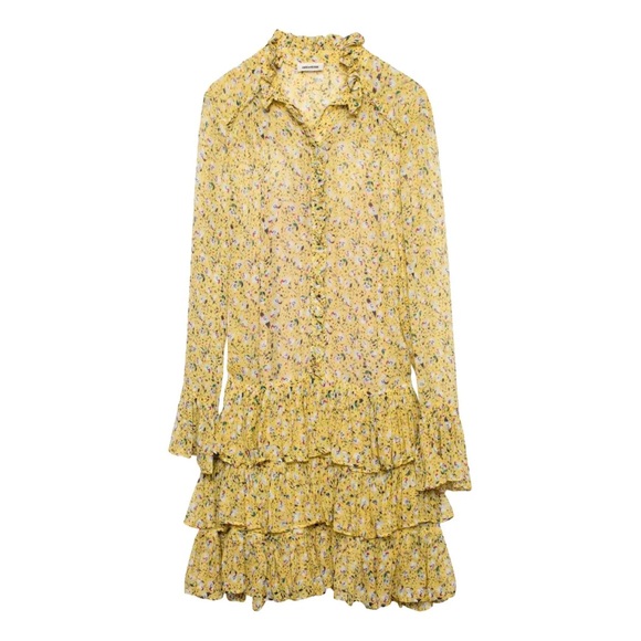 Yellow Zadig & Voltaire Dress Long Sleeve Drop Waist Very Feminine Ruffle Sleeve - Picture 5 of 8